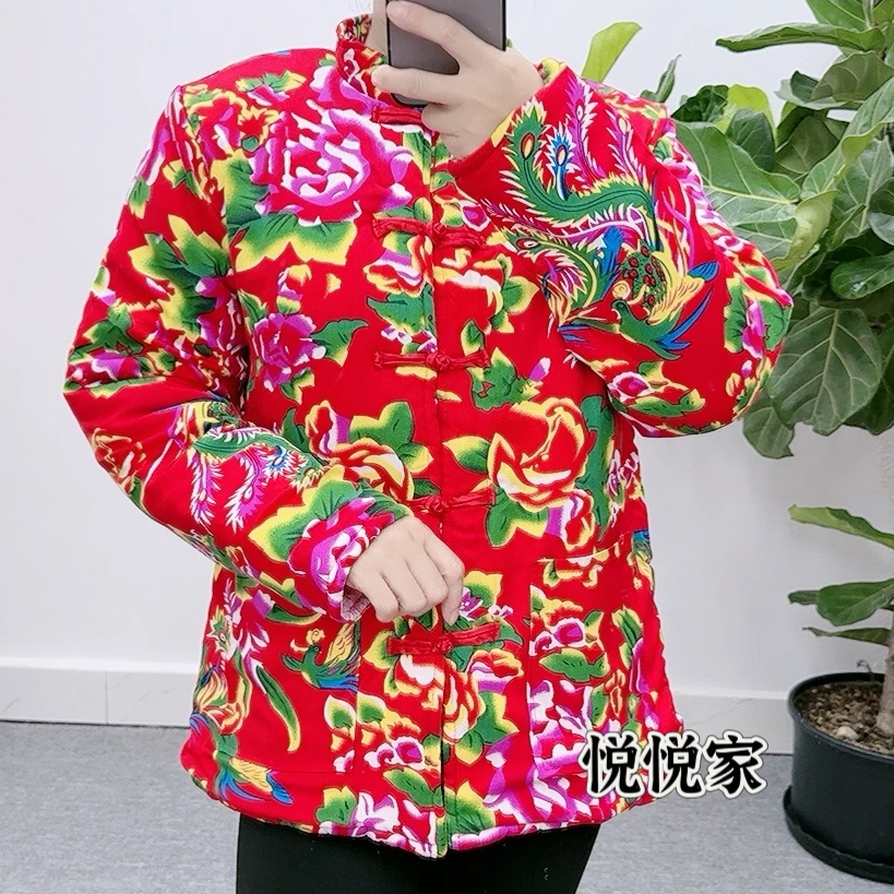 新品东北大花对襟棉袄男女同款棉服2025新款国潮风