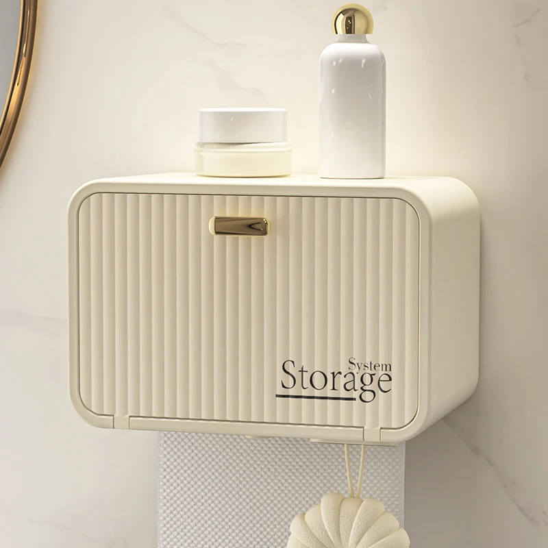 卫生间纸巾盒壁挂式洗手间卷纸架免打孔奶油洗脸巾收纳盒厕纸放置