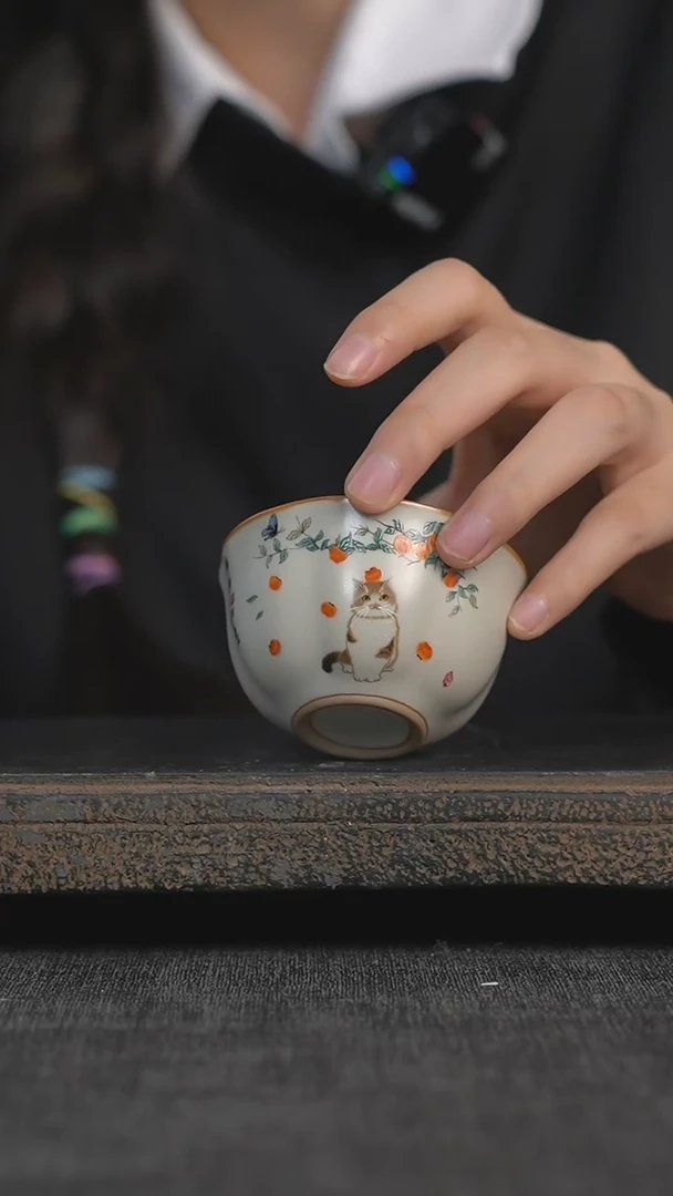 【闪购商品】柿柿如意猫咪花口杯@@D0352