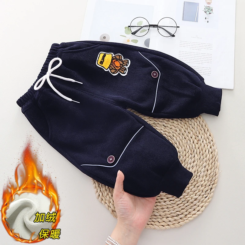 男童加绒裤子薄绒新款2023冬装儿童冬季外穿宝宝帅气保暖裤一体绒