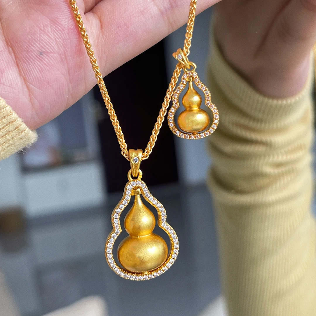 铜合金吊坠 新中式项链可旋转葫芦吊坠叠戴轻奢锁骨链百搭ins贵气