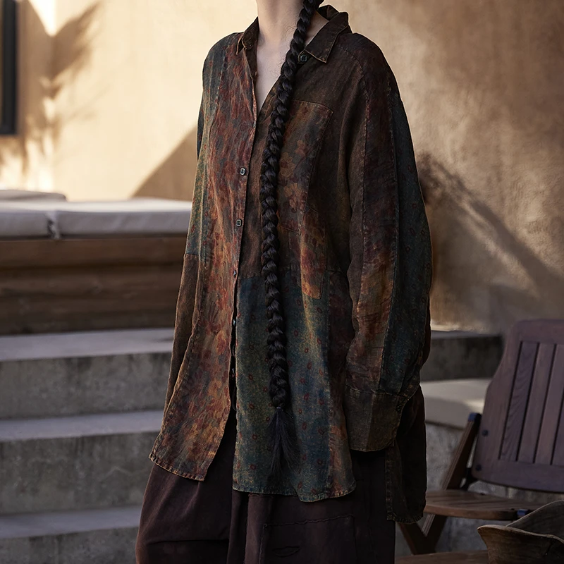 麻依者24春夏新款休闲复古百搭亚麻超柔软手工做旧外套衬衫1226