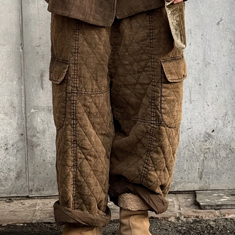 疯子张24冬季亚麻夹棉加厚植物染色工装裤直筒复古休闲裤08199