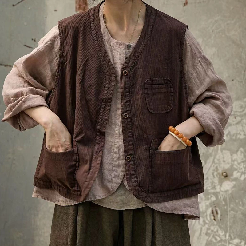 疯子张24秋款复古双面设计小众双层休闲多口袋马甲#08344