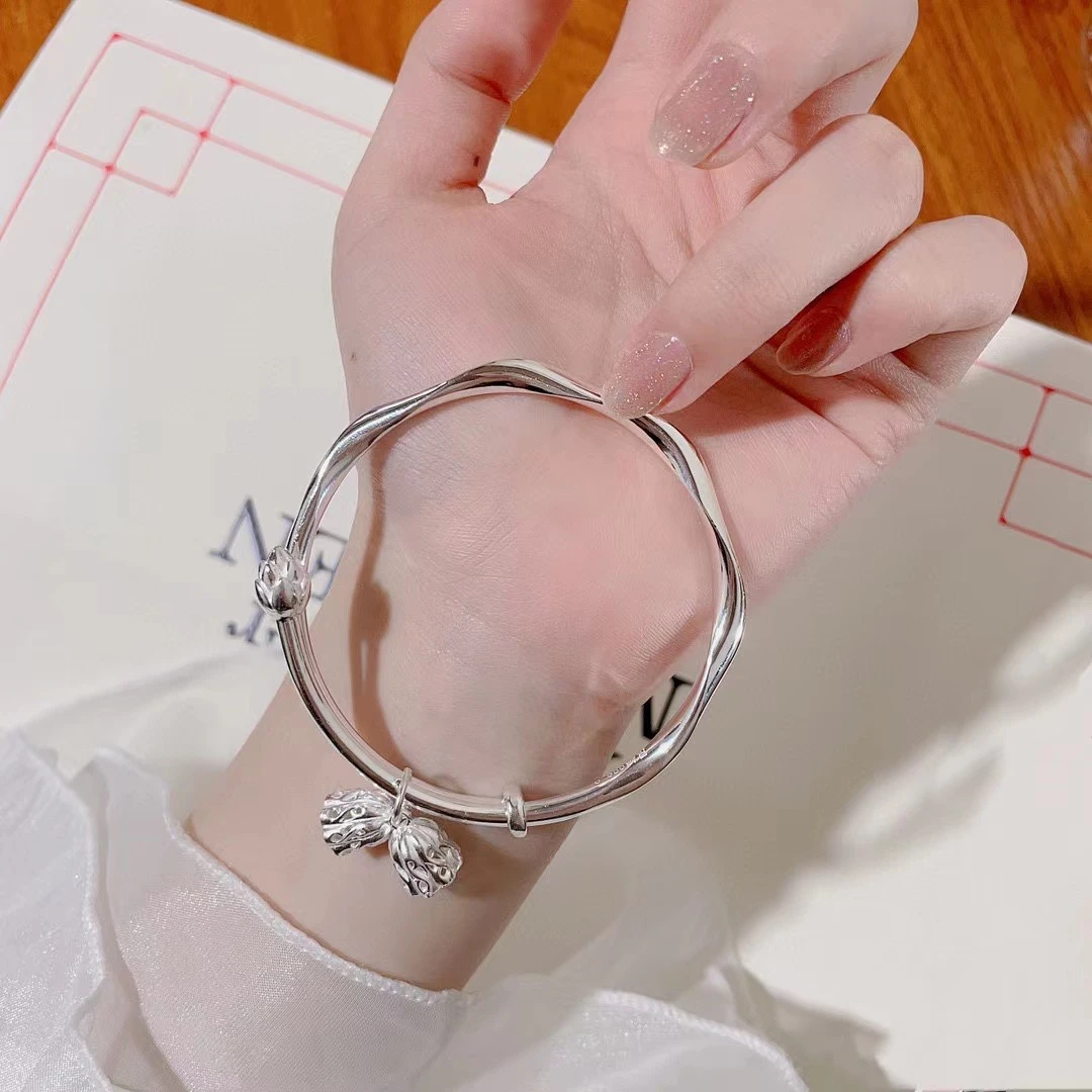 足银手镯 纯银S999两世欢莫比乌斯推拉手镯年轻款简约送女友礼物