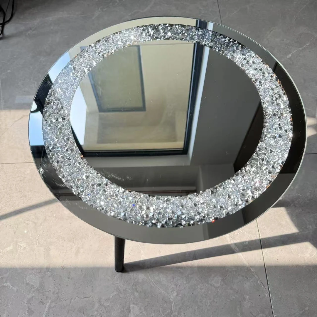 高端轻奢琉璃星钻圆形边几茶几客厅卧室