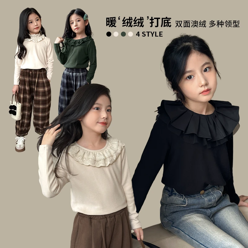 陈大猪女童  秋冬款蕾丝长袖洋气宝宝娃娃领双面T恤GSD3178-LUSON