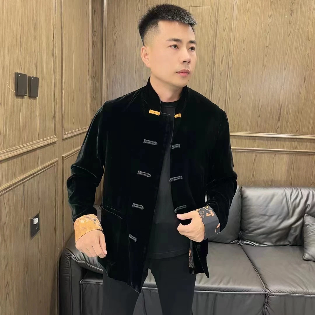 TIRIRT缇瑞  TRY241314B 秋季新款 男士 新中式 丝绒 中国风 唐装