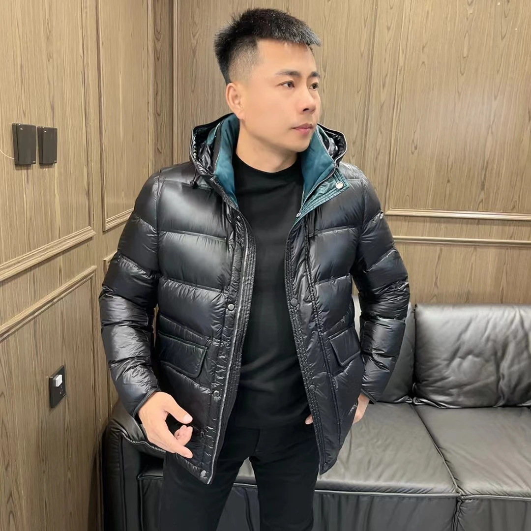 缇瑞 TRY24716B男士冬季高端商务休闲简约连帽撞色短款鸭绒羽绒服