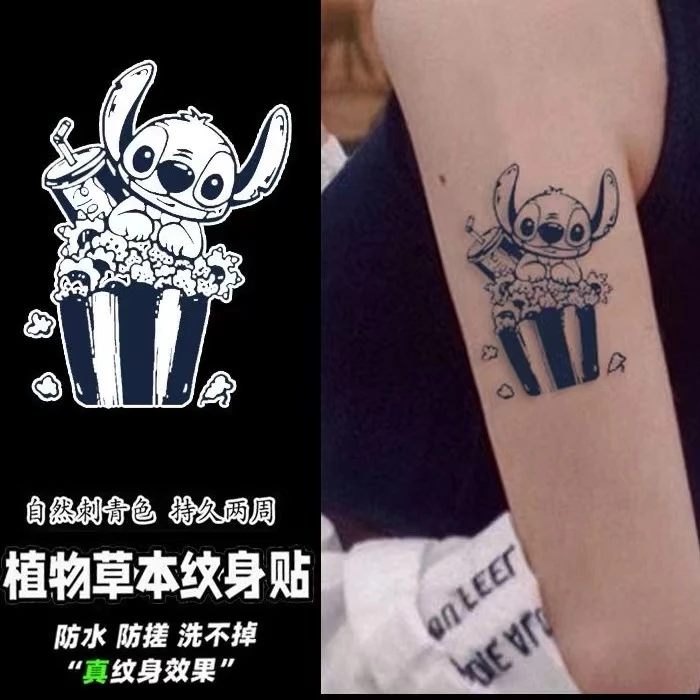 F112-甜酷卡通史迪仔 2张 手臂脚腕纹身贴纸 草本不反光
