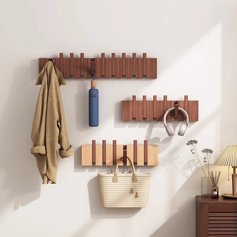 玄关挂钩免打孔门后入户实木衣帽架家用创意墙壁钢琴键卧室挂衣架
