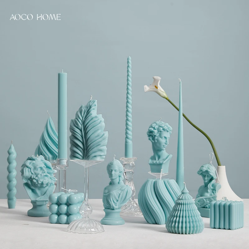 薄荷蓝色长杆香薰蜡烛家用无烟无味艺术风浪漫情调氛围感装饰摆件