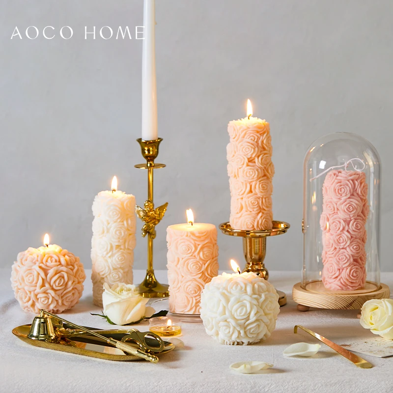 新款手作玫瑰花香薰蜡烛浪漫情调氛围感小众高级摆件婚礼装饰蜡烛