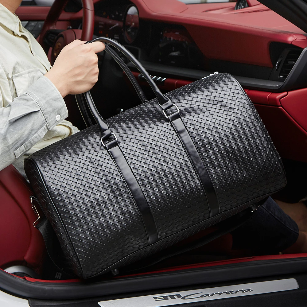 旅行大容量户外出差编织纹手提男女通用单肩旅行包-ks