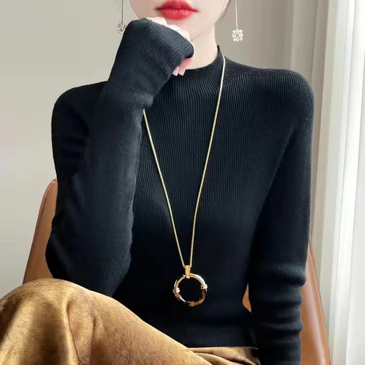 秋冬爆款毛衫女半高领时尚打底衫修身内搭针织衫百搭套头上衣