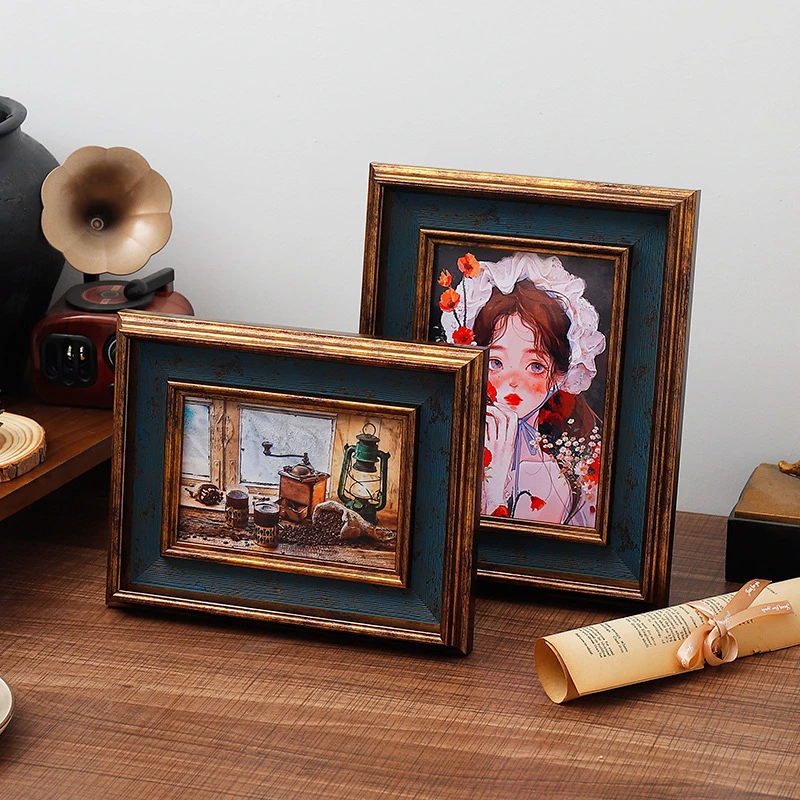 美式复古客厅小画框挂墙摆台两用尺寸艺术相框轻奢有机玻璃展示