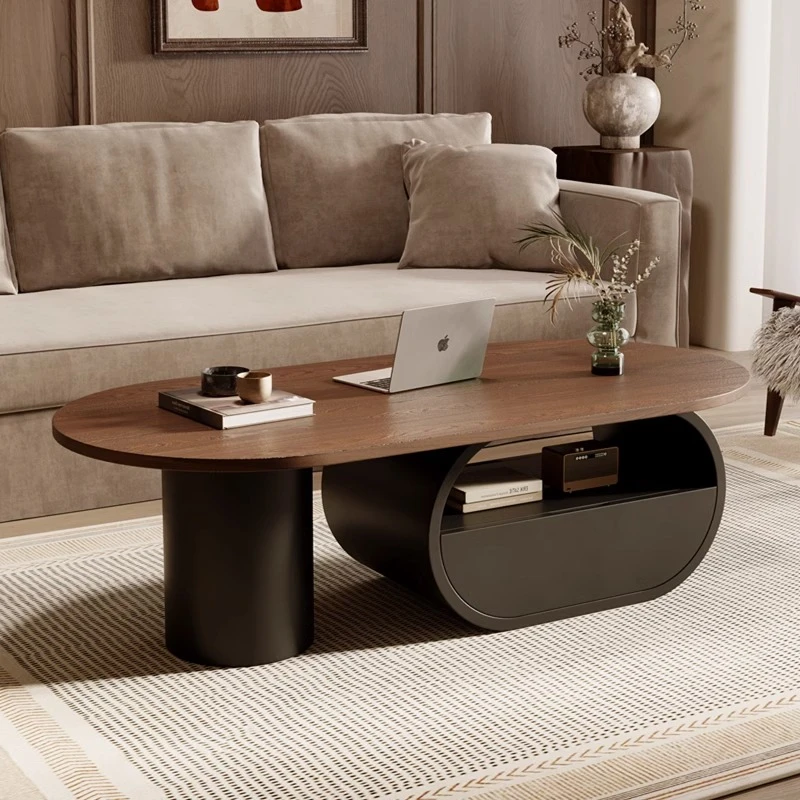 中古风实木腰型茶几侘寂风现代家用客厅设计师小户型浮空奶油茶几