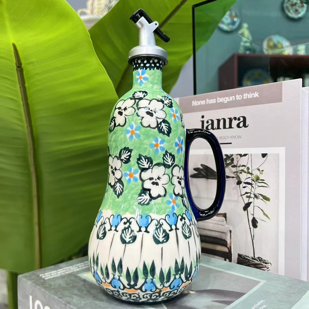 曼玉油壶手绘手工工艺品创意复古波兰彩法式宫廷单个装陶瓷花纹