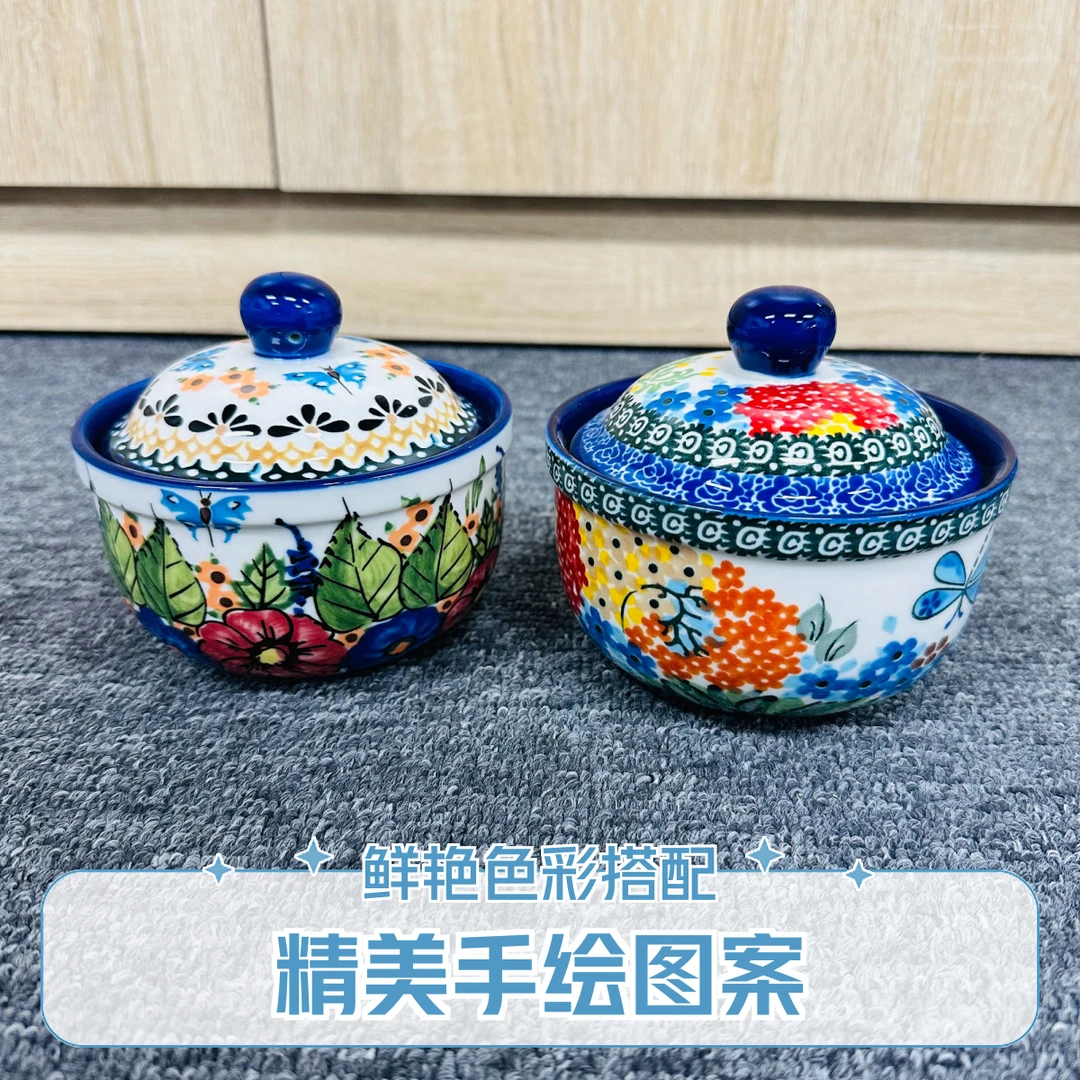 Sazaki蝶恋花 炖盅带盖隔水炖瓦罐家用300ml波兰彩陶瓷手绘釉下彩