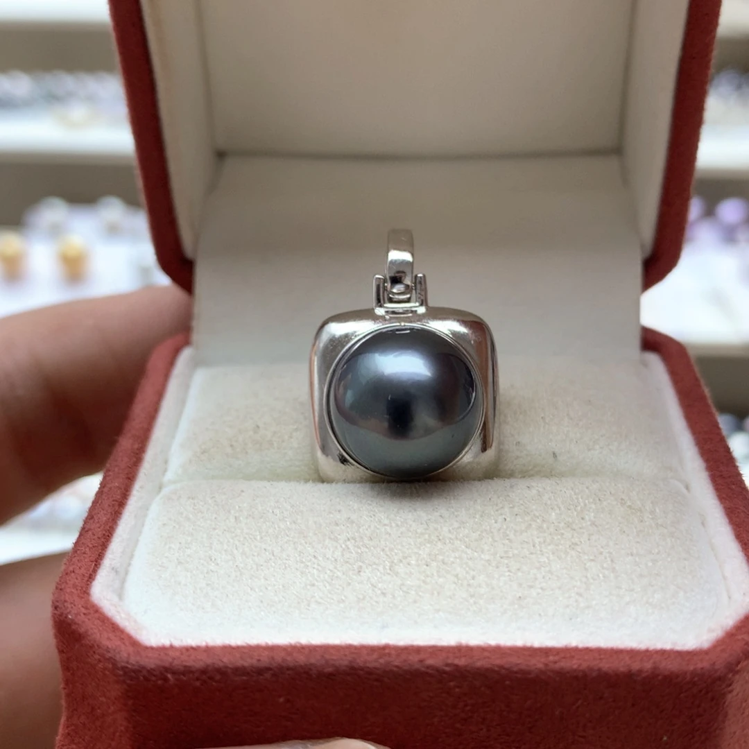 海水珍珠颈饰银S925镶嵌12-13大溪地万能扣吊坠