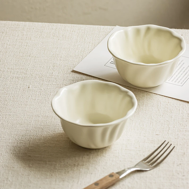 YE HOME 清新奶油风米饭碗家用陶瓷餐具高级感饭碗甜品碗早餐粥碗