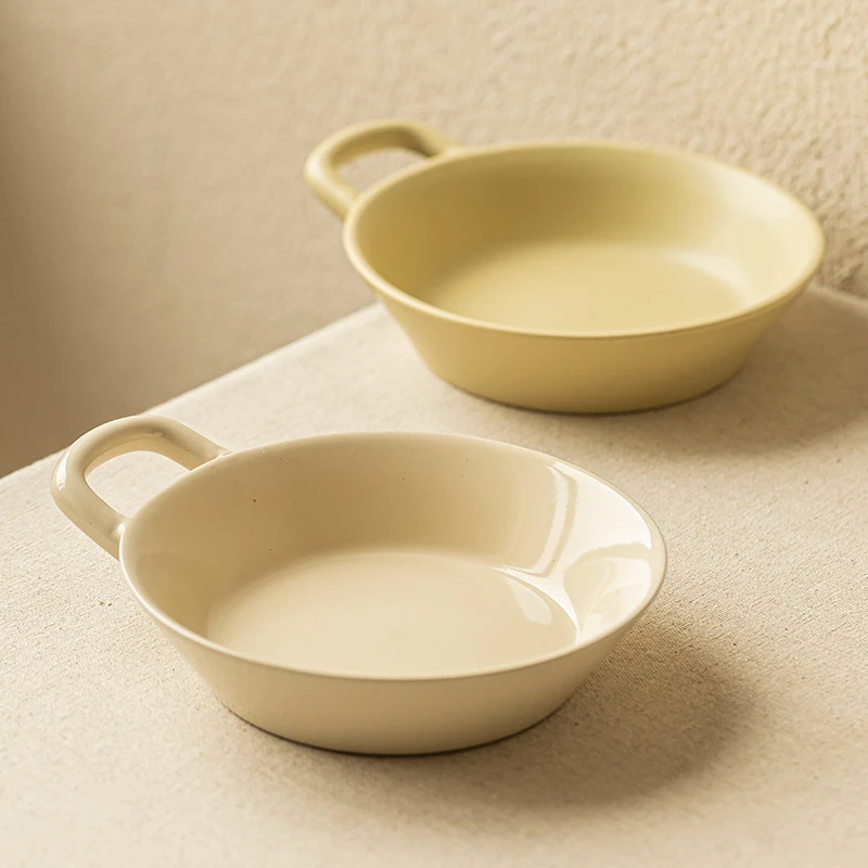 YE HOME  纯色日式陶瓷单耳碗家用单把早餐碗圆形菜碗沙拉碗 微瑕