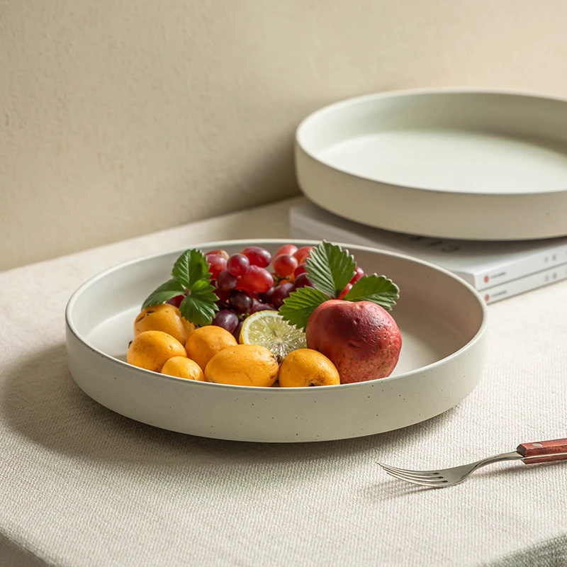 YE HOME 芝麻釉粗陶直身盘大号盘子家用大菜盘水果盆陶瓷西餐盘