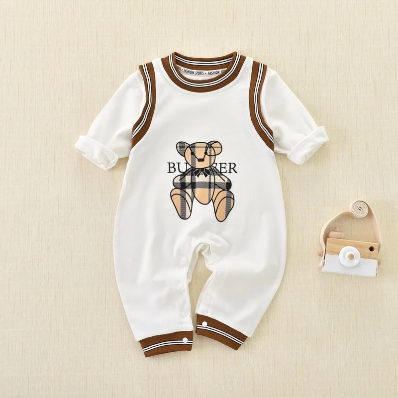 婴幼儿春秋纯棉运动连体小熊棒球服