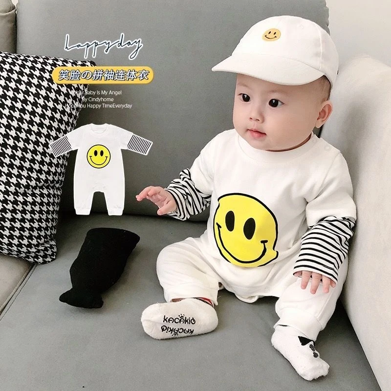 婴幼儿纯棉秋衣 时尚百搭笑脸哈衣简单大方内搭