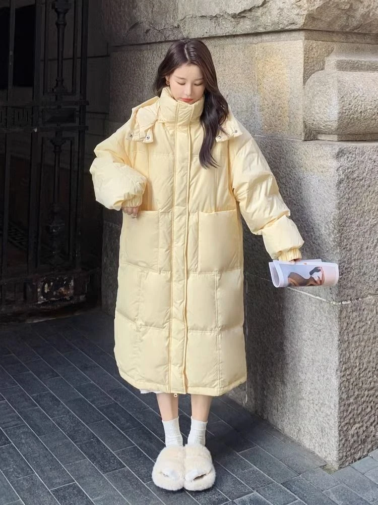 韩系长款羽绒服女冬季2023年新款奶呼呼的面包服加厚白鸭绒羽