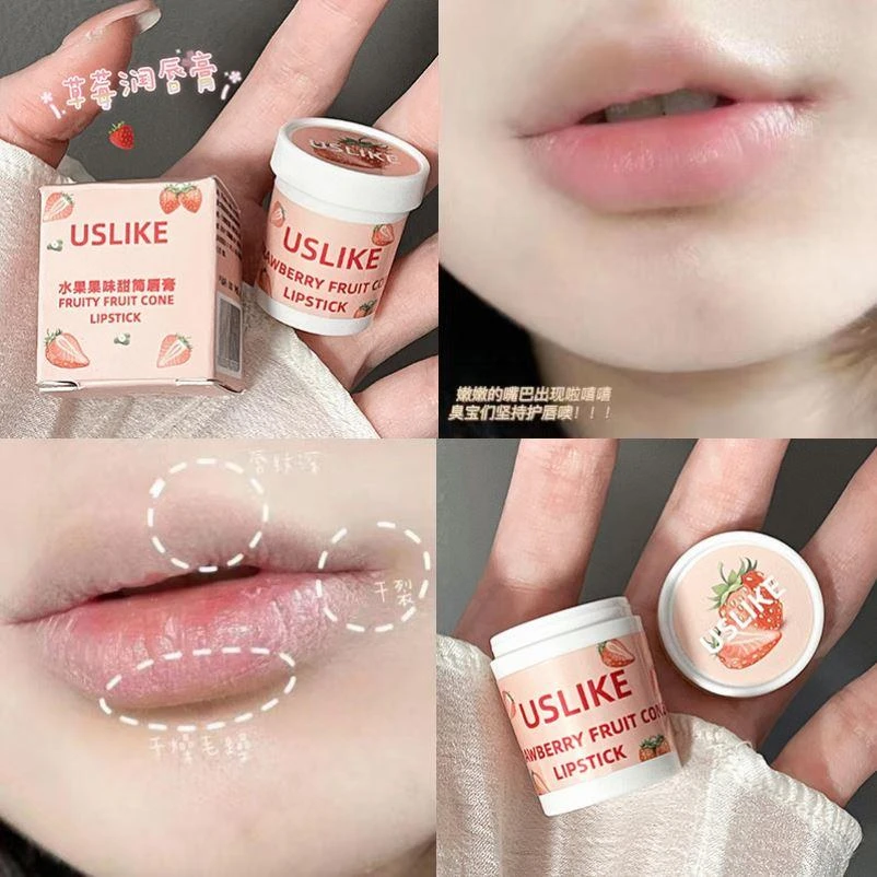 小女嘟嘟唇可爱莓雪糕筒润唇膏果味无色口红打底滋润补水唇部护理