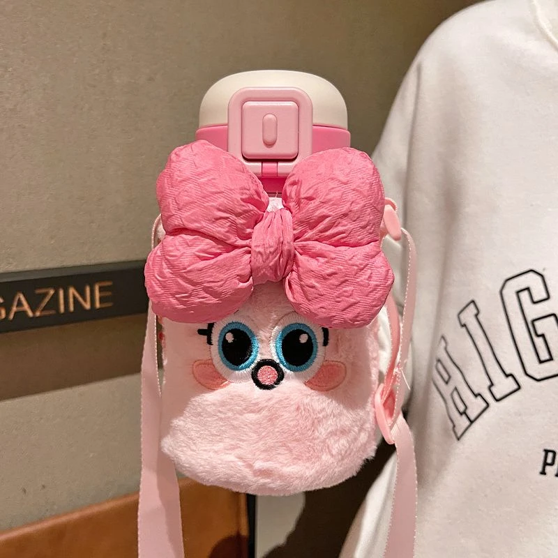 大眼萌好奇怪保温杯毛绒杯套2023新款水杯子儿童女生上学便携防摔