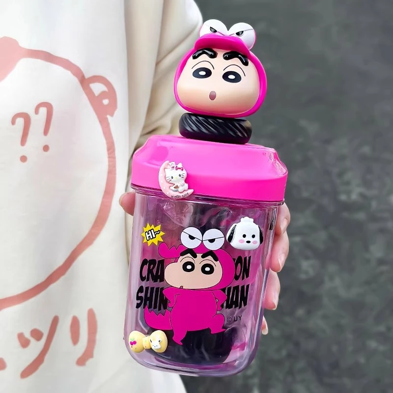 蜡笔小新水杯可爱高颜值女生创意学生上学专用吸管杯网红搅拌杯子