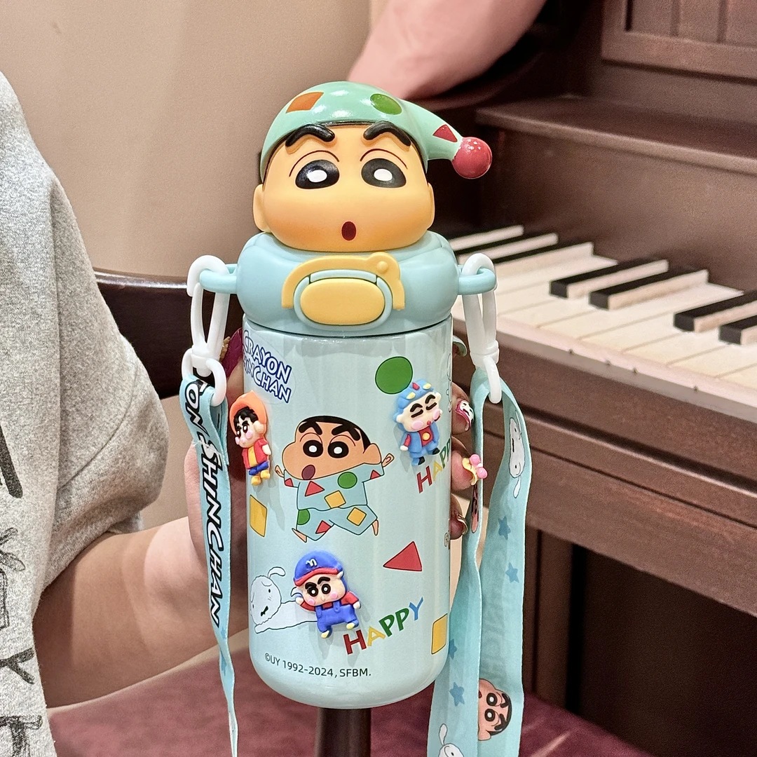 蜡笔小新保温杯女2025新款吸管水杯大容量316不锈钢杯子学生专用