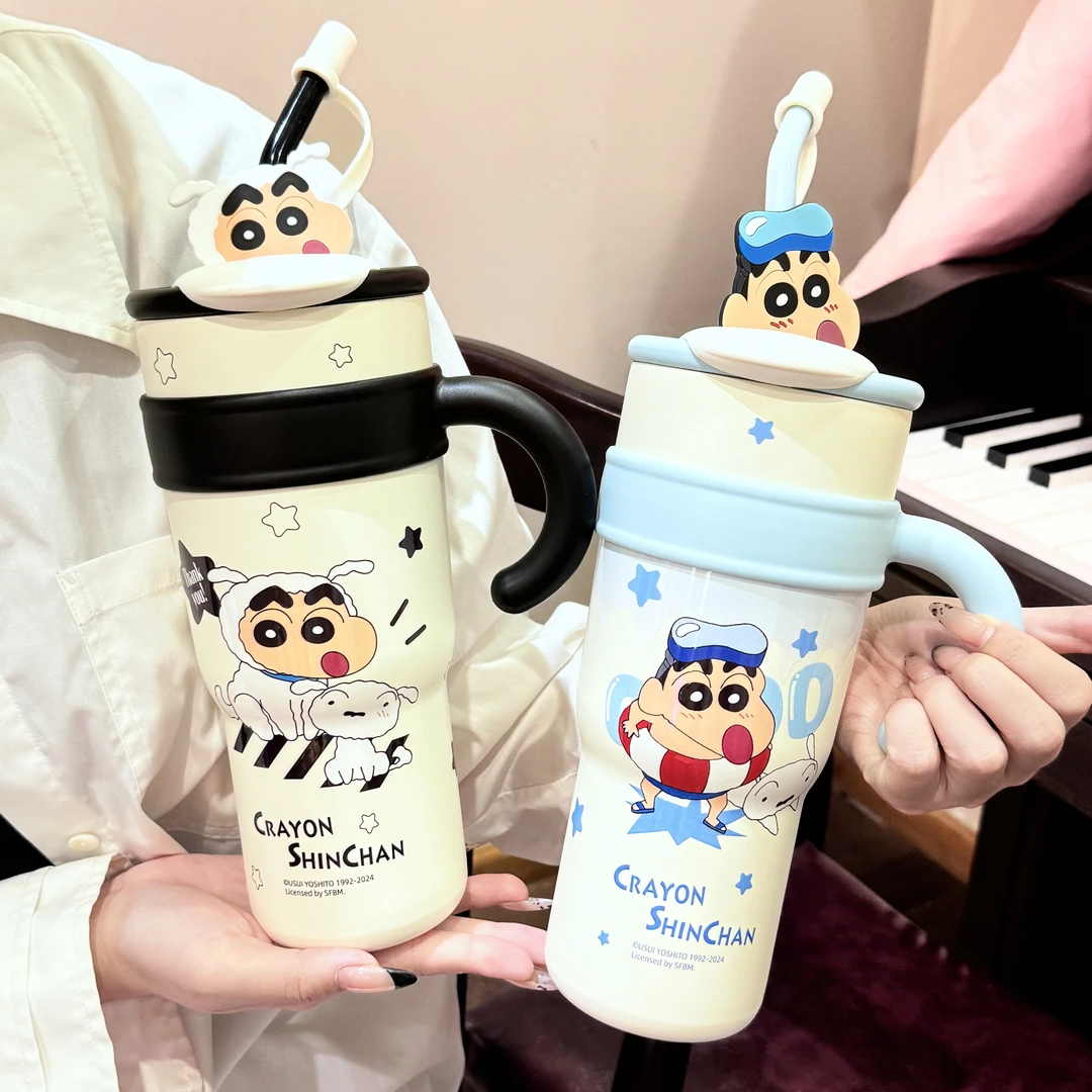 蜡笔小新保温杯巨无霸高颜值可爱水杯学生上学2024新款双饮杯便携