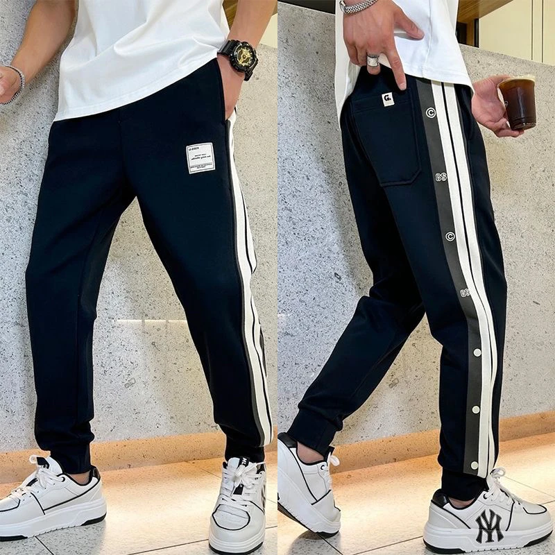 冬天轻奢品刺绣时尚休闲裤子男宽松百搭潮流帅气