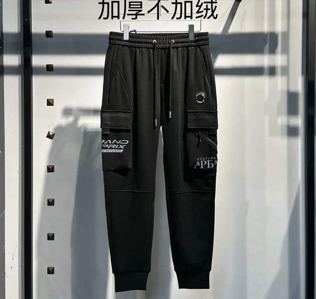 无拉链冬款加厚秋冬款潮牌休闲裤男士个性拼接印花工装裤