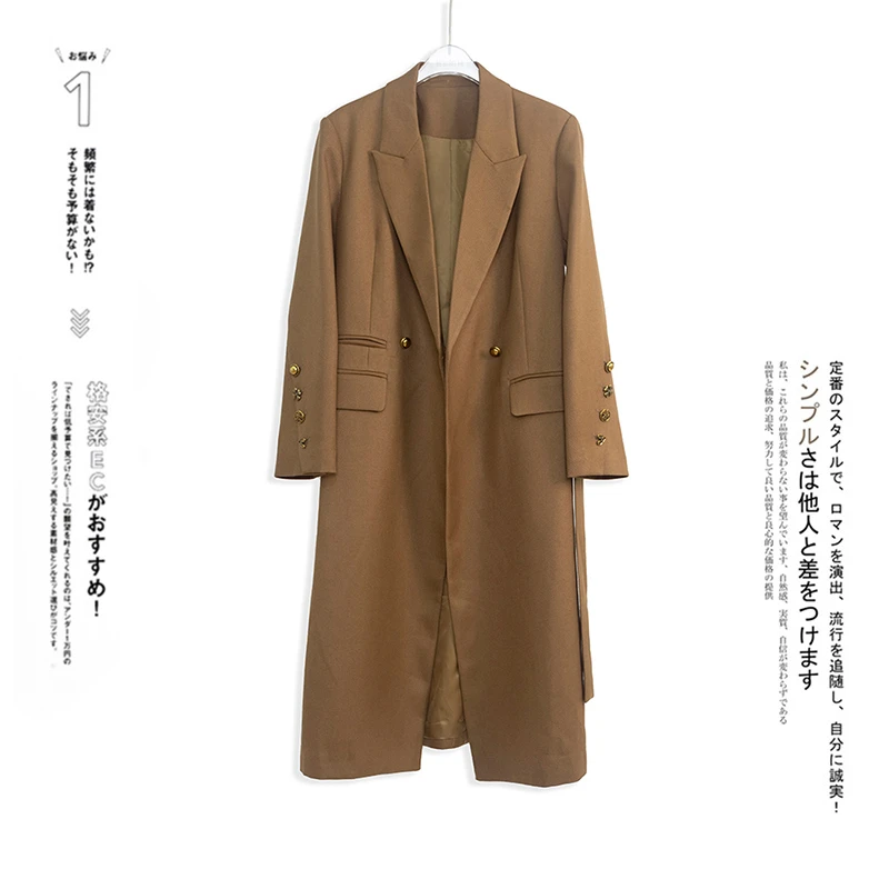 时尚气质西装版风衣系带双排扣休闲收腰长款大衣外套秋季女