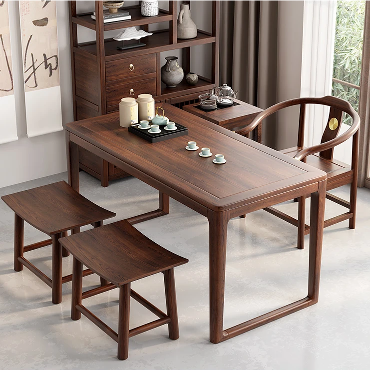 乌金1米1.2m1.4小尺寸新中式阳台实木茶桌椅组合家用简约功夫茶几