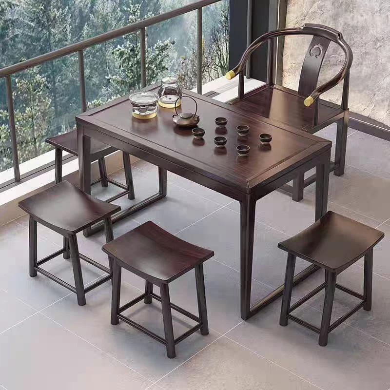 黑胡桃新中式阳台小型实木茶桌椅组合客厅家用小茶台简约功夫茶几