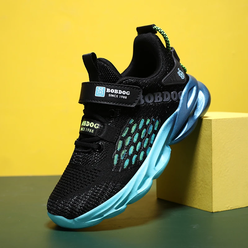 巴布豆男童运动鞋春秋季新款儿童飞织双网透气防滑中大童鞋子40码