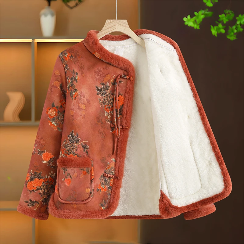 冬季新款中式国风棉服棉袄外套盘扣网红妈妈加绒复古加厚保暖棉衣