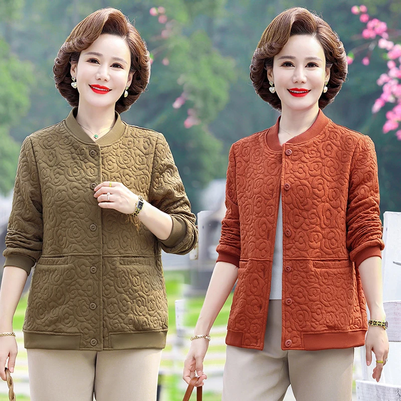 中老年女士女夹克新款开衫外套妈妈装春秋休闲洋气宽松高档上衣