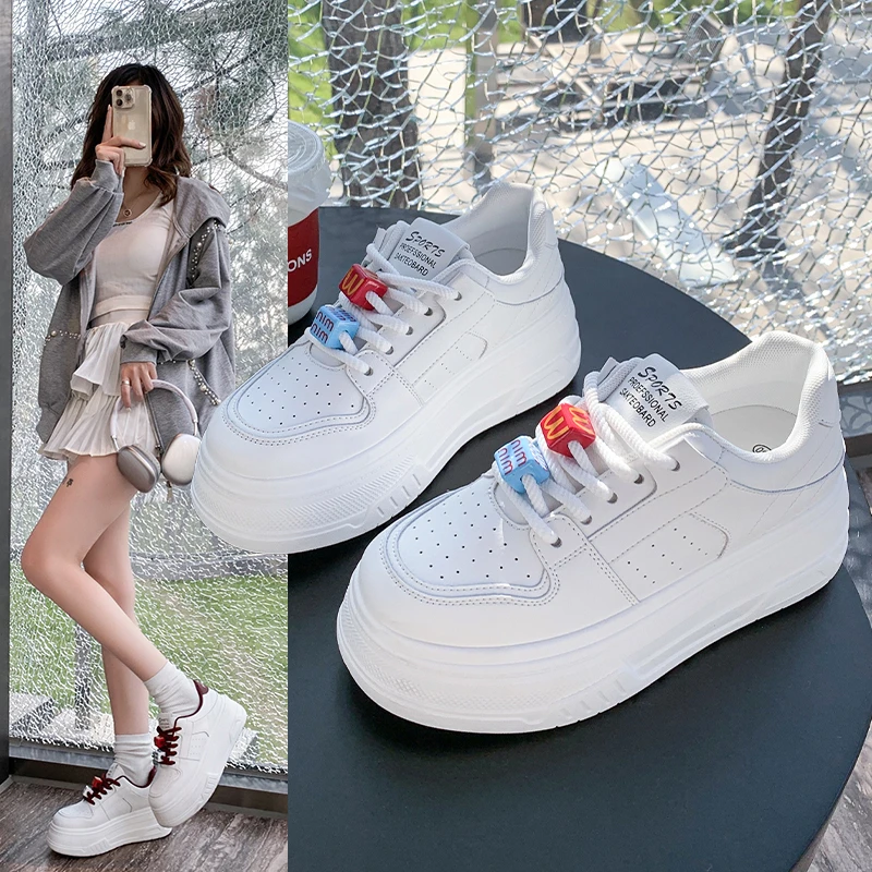ins春秋小白鞋女厚底增高网红2025新款时尚百搭休闲学生黑白板鞋