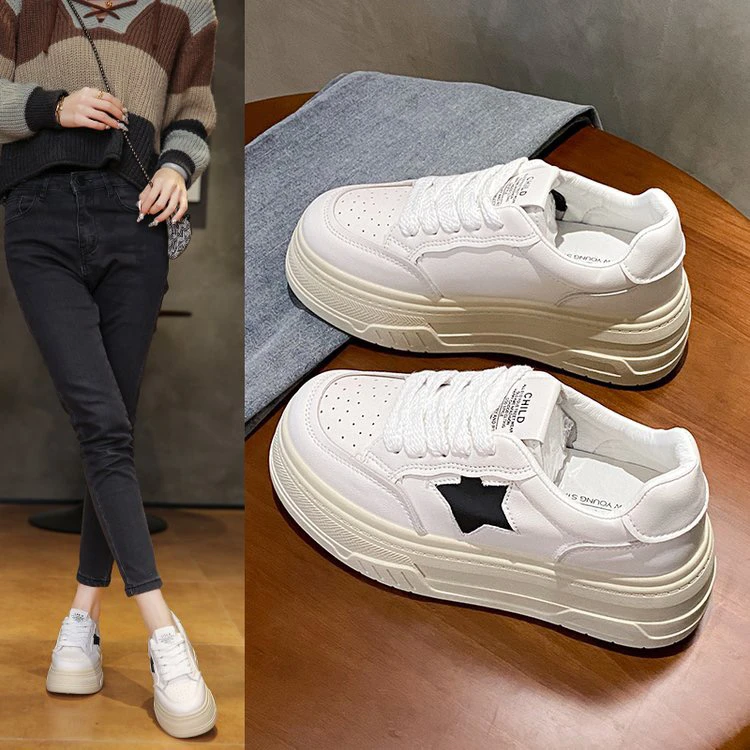 厚底时尚高档显气质板鞋女款秋季百搭2025星星小白鞋女运动休闲鞋