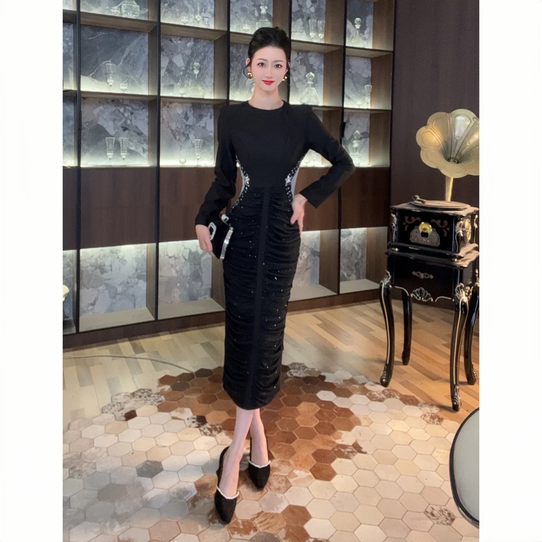 9902设计师气质名媛轻奢复古包臀时尚性感优雅女神范宴会连衣裙