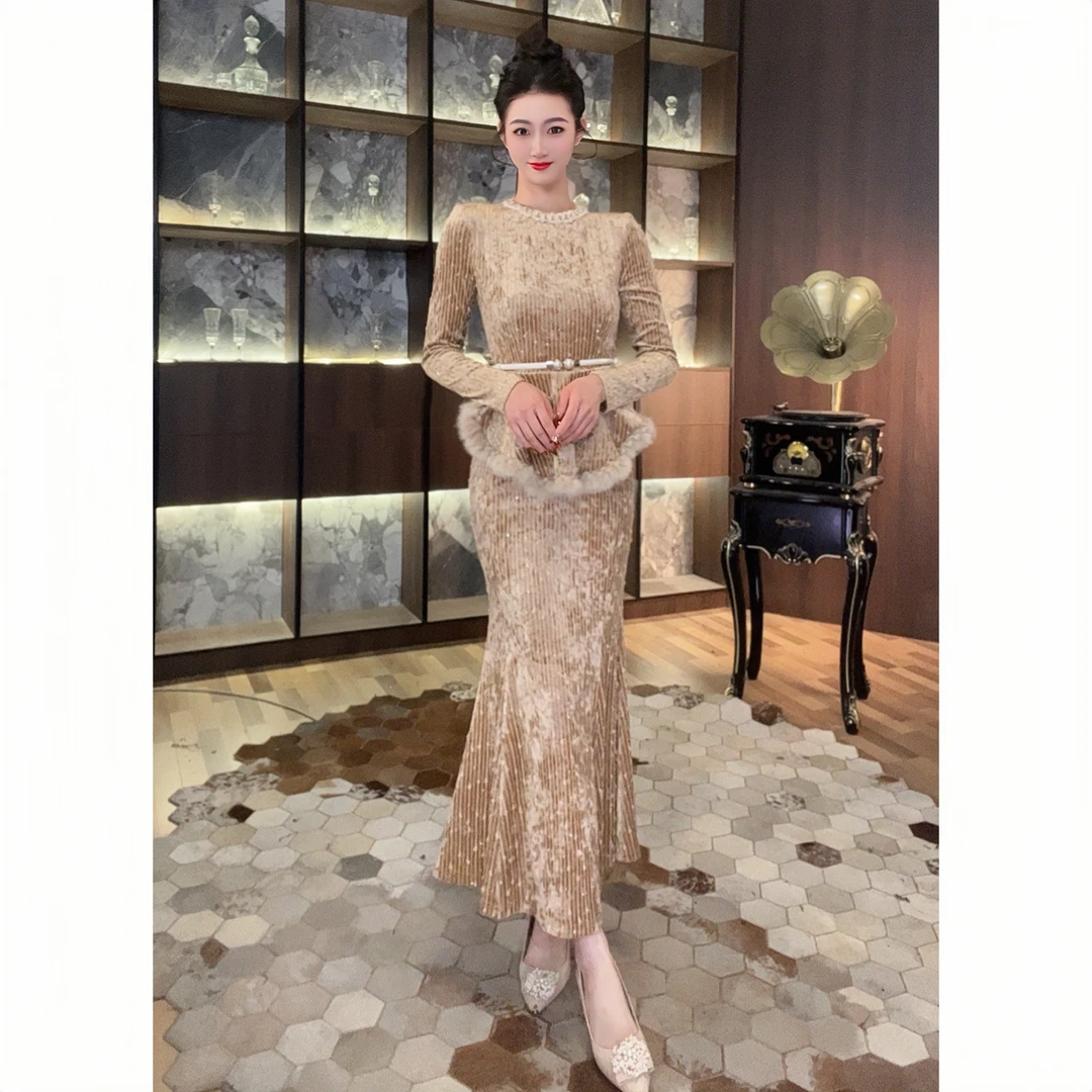 沐子的轻奢私藏【Mu/zi21617】显瘦气质高贵名媛优雅宴会复古连衣裙