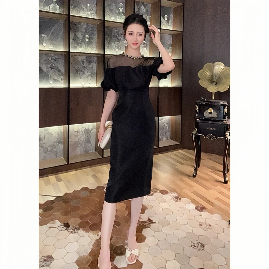 21288时尚轻奢气质简约性感高贵轻熟修身包臀名媛优雅宴会连衣裙