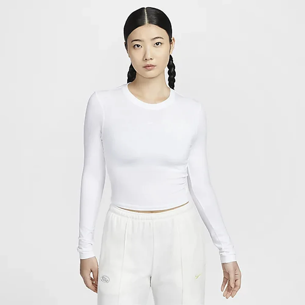 NIKE/耐克【商场同款】女子修身长袖短款针织弹性白色上衣HF5323100