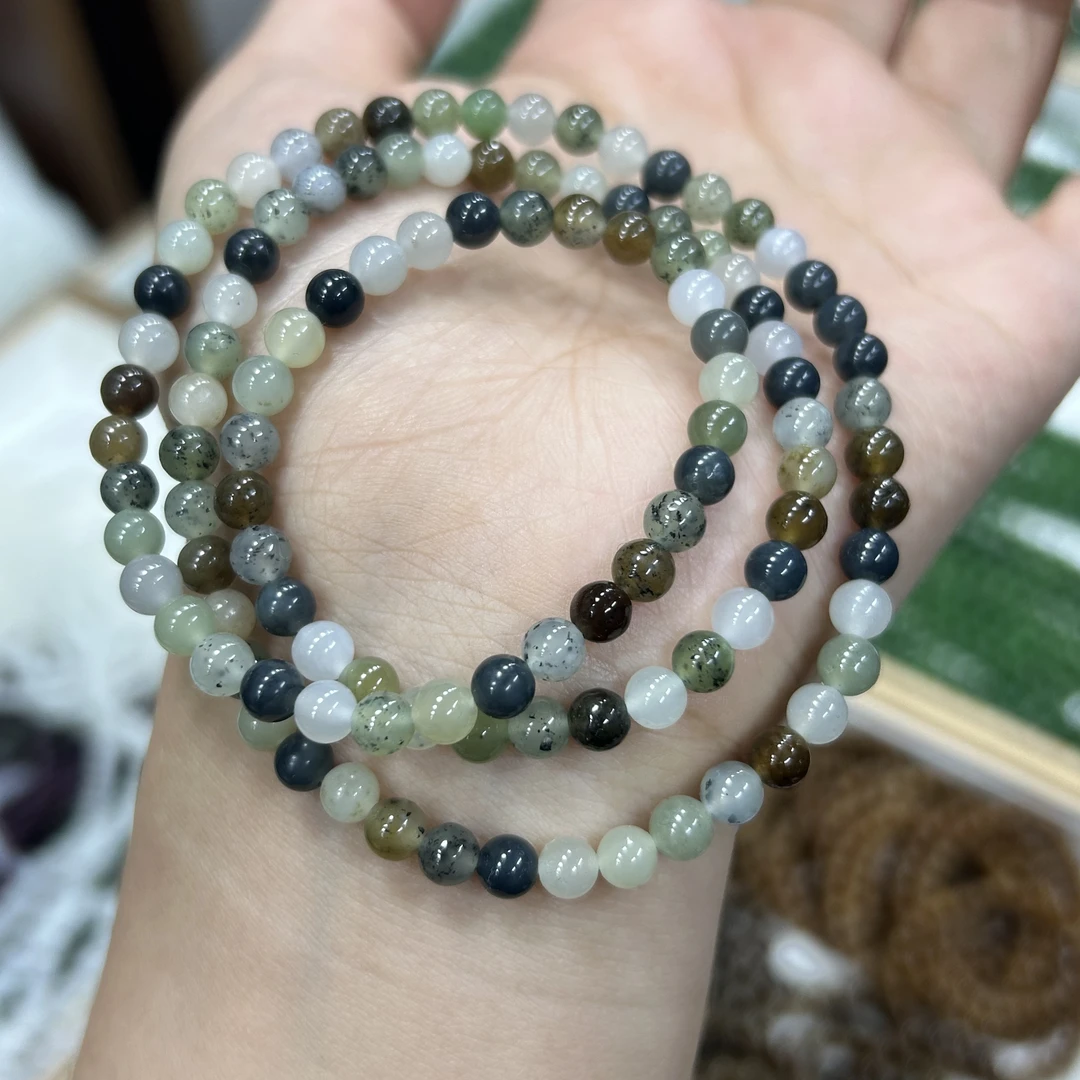 和田玉手串楼兰3色5mm3圈手链手串多圈珠链时尚彩色小米珠